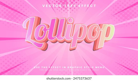 Lollipop 3D Plantilla de efecto de texto editable colorido adecuado para productos alimenticios