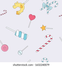 Lollipop background - Vector color seamless pattern of sugar candy, caramel, sweet snack and other sweets for graphic design