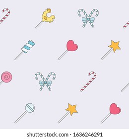 Lollipop background - Vector color seamless pattern of sugar candy, caramel, sweet snack and other sweets for graphic design