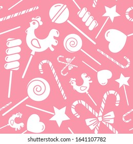 Lollipop background - Vector seamless pattern solid silhouettes of sugar candy, caramel, sweet snack and other sweets for graphic design
