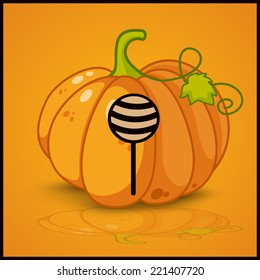 lollipop, banner and background for pumpkins for Halloween