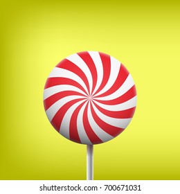 Lollipop. Big Round Spiral Red and White Lollipop on Stick. Vector illustration