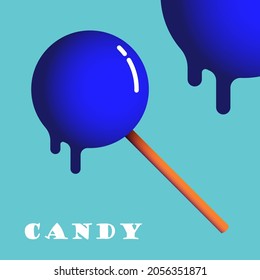 Lollippblau einzeln auf minzblauem pastellfarbenem Hintergrund.Süßigkeiten-Konzept. Vektorgrafik.