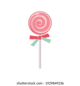 Lollipop with bow, candy symbol vector illustration.