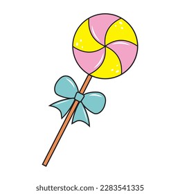 lollipop with a bow. Color isolated vector illustration in cartoon style.