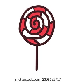 Lollipop for Canada Day holiday. Maple leaf as a symbol. First of July. The symbolism is red and white. Doodle illustration. Postcard, banner, poster or design. Vector