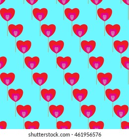 Lollipop. Candy cane in a heart. Seamless pattern of sweets