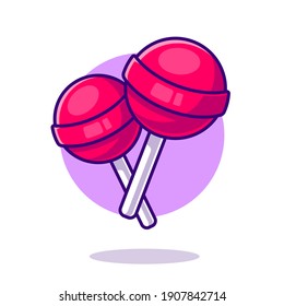 Lollipop Candy Cartoon Vector Icon Illustration. Food Object Icon Concept Isolated Premium Vector. Flat Cartoon Style