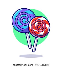 Lollipop Candy Cartoon Vector Icon Illustration. Food Object Icon Concept Isolated Premium Vector. Flat Cartoon Style