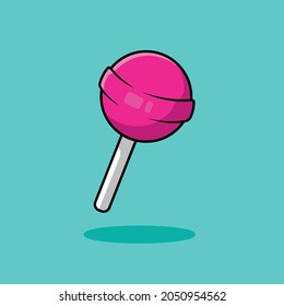 Lollipop Candy Cartoon Vector Icon Illustration. Food Object Icon Concept Isolated Premium Vector. Flat Cartoon Style