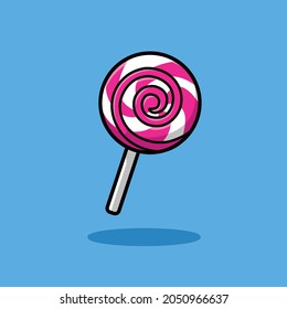 Lollipop Candy Cartoon Vector Icon Illustration. Food Object Icon Concept Isolated Premium Vector. Flat Cartoon Style