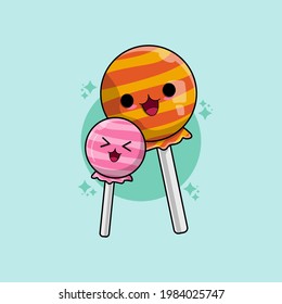 Lollipop Candy Cartoon Vector Ilustration. Kawaii Funny Lollipop Sticker.