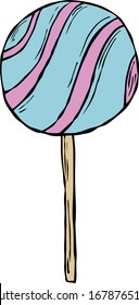 Lollipop. Candy in a flat design. Color vector illustration isolated on a white background. Cartoon style, doodle.