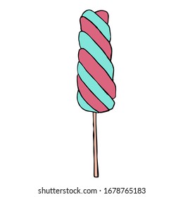 Lollipop. Candy in a flat design. Color vector illustration isolated on a white background. Cartoon style, doodle.
