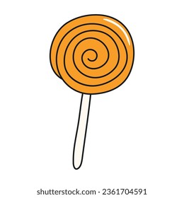 Lollipop candy hand drawn Halloween illustration. Cartoon style line art design, isolated vector. Kids seasonal print element, autumn holiday, trick or treat tradition, sweet food