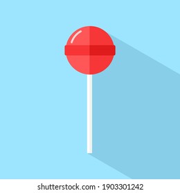 Lollipop Candy icon with long shadow on blue background.