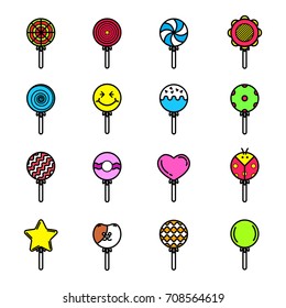 Lollipop candy icon set.