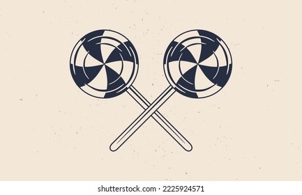 Lollipop candy icon. Vintage crossed sweets icons. Decoration for poster, emblem, banner, invitation. Vector illustration