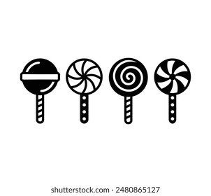 lollipop candy icons symbol vector design illustration simple black white color flat style collection set