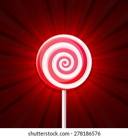Lollipop Candy on Red Background. Vector