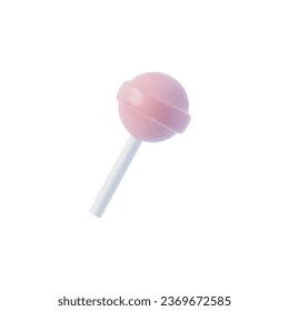Lollipop candy on a stick, realistic 3d vector illustration, isolated on white background. Sweet cute pink round caramel, concept design element. Cartoon style icon or clipart of candy.