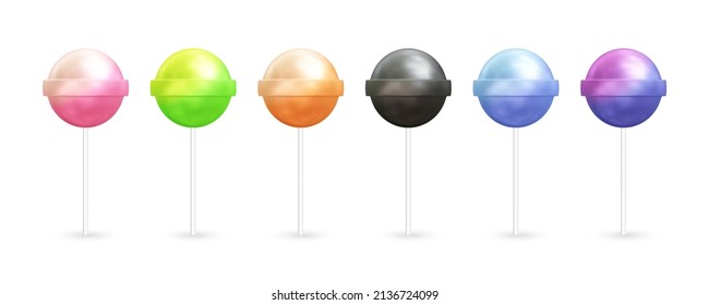 Lollipop caramelos realistas 3d ilustración de icono vectorial con colores diferentes