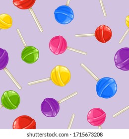 Lollipop candy seamless pattern, hand drawn vector illustration