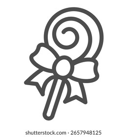 Caramelo de la piruleta con la forma del icono de la línea del giro y del arco, concepto de los dulces del desierto. Gráficos de Vector. Signo del caramelo en el fondo blanco, icono del estilo del contorno para el móvil o el Diseño web