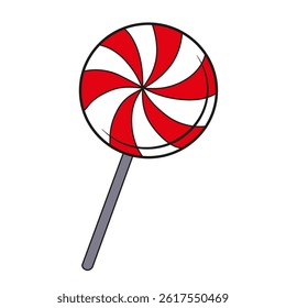 Lollipop, candy, sugar caramel, striped bonbon on white background. Cartoon sweets for confectionery or candy shop. Delicious treats vector illustration.