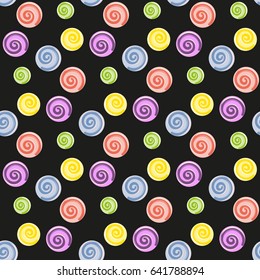 Lollipop. Candy. Vector illustration on black background. Flat design style. Swatch inside