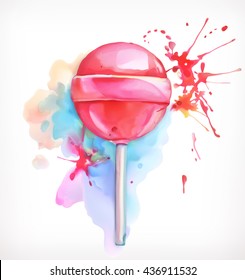 Lollipop candy vector illustration, watercolor painting, isolated on white background