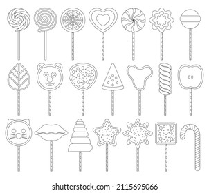 Lollipop of candy vector outline set icon. Vector illustration sweet lollypop on white background. Outline set icon lollipop of candy .