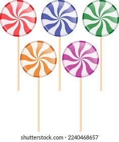 Lollipop candy vector set. Collection of cute candies of various color isolated on white background