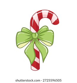 Lollipop cane with bow. Vector Illustration for printing, backgrounds, covers and packaging. Image can be used for greeting cards, posters, stickers and textile. Isolated on white background.