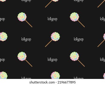 Lollipop cartoon character seamless pattern on black background. Pixel style