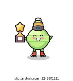 lollipop cartoon as an ice skating player hold winner trophy , cute style design for t shirt, sticker, logo element