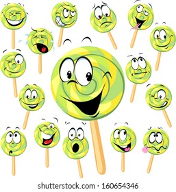 lollipop cartoon with many expressions isolated on white 