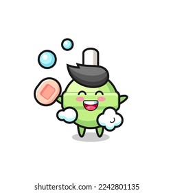 lollipop character is bathing while holding soap , cute style design for t shirt, sticker, logo element