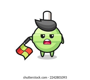 lollipop character as line judge hold the flag down at a 45 degree angle , cute style design for t shirt, sticker, logo element