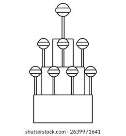 Lollipop cluster. Candy bouquet symbol. Sweet stick group. Vector festive icon.
