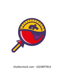 Lollipop and coin icon. Coin on stick like candy flat style logo template for the business card, branding and corporate identity.
