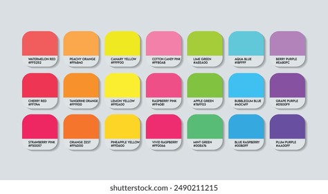 Lollipop color palette, Lollipop Color Guide Palette with Color Names. Catalog Samples of Lollipops with RGB HEX codes and Names. Sweet Colors Palette Vector, Fashion Trend Candy Color Tones Vector