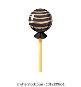 Lollipop colorful sweet. Round candies on stick in bright color packaging. Sugar sweet food dessert caramel. Vector illustration, isolated, cartoon style, icon