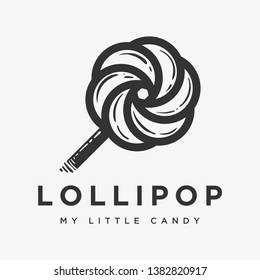 LOLLIPOP concept logo vector with a candy style that is friendly to children, with a classic black and white style