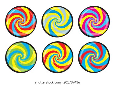 Lollipop face. Striped peppermint candy with black line, isolated on white background, vector