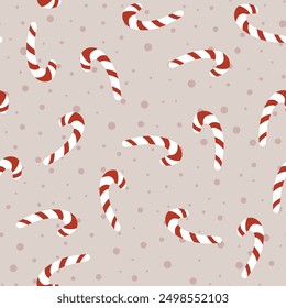 Lollipop in flat style seamless pattern. Vector Background Christmas candy for x-mas designs of wrapping paper, covers, fabric, textiles. greeting cards. Concept of Christmas and New Year