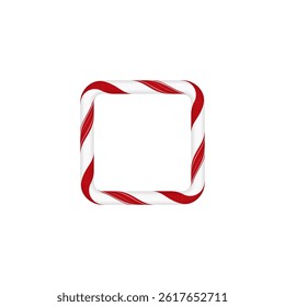 Lollipop frame. Vector design of square frame with red and white stripes. Empty border. For holiday cards and winter decor. Cartoon style. Isolated background.