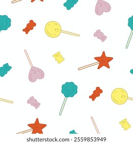 Lollipop Gummy Bear Vector Seamless Pattern illustration Design