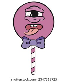 lollipop. Halloween event, holiday. caramel, candy, sweetness in groovy style, cartoon style. Character. trendy design.