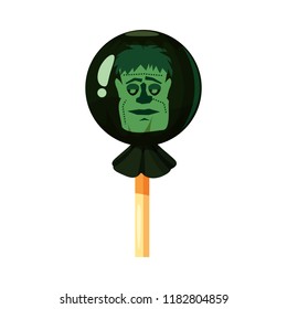 Lollipop Halloween, hard candy, Zombie icon, caramel. Vector, isolated, cartoon style